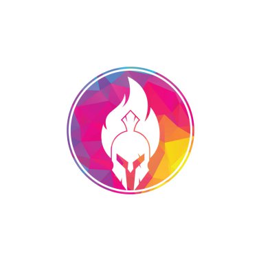 Sparta yangın logosu tasarım vektörü. Spartalı miğfer logosu yanıyor.