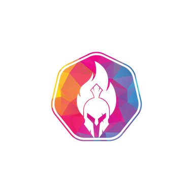 Sparta yangın logosu tasarım vektörü. Spartalı miğfer logosu yanıyor.
