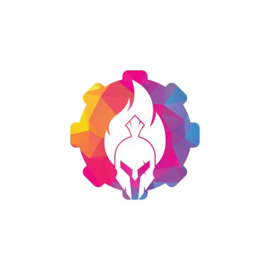 Spartalı yangın teçhizatı şekilli konsept logo tasarım vektörü. Spartalı miğfer logosu yanıyor