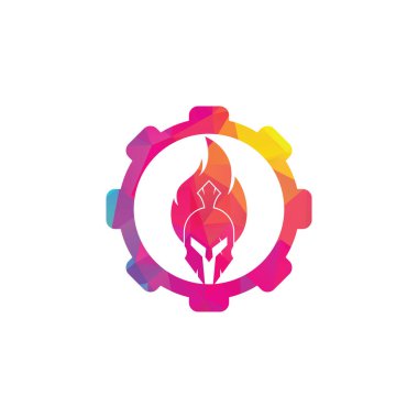 Spartalı yangın teçhizatı şekilli konsept logo tasarım vektörü. Spartalı miğfer logosu yanıyor