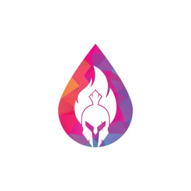 Sparta ateş düşürücü şekil logo tasarım vektörü. Spartalı miğfer logosu yanıyor