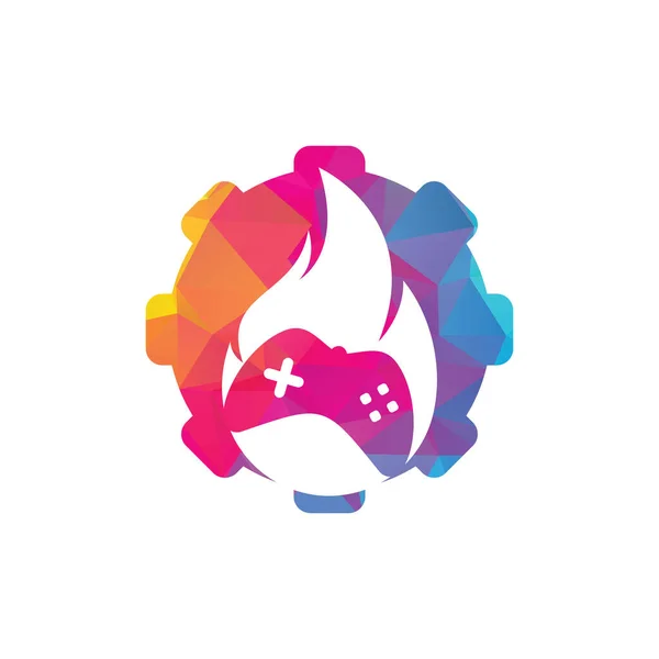 Gaming Fire Gear Shape Concept Logo Icon Designs Vektor Spielfeld — Stockvektor
