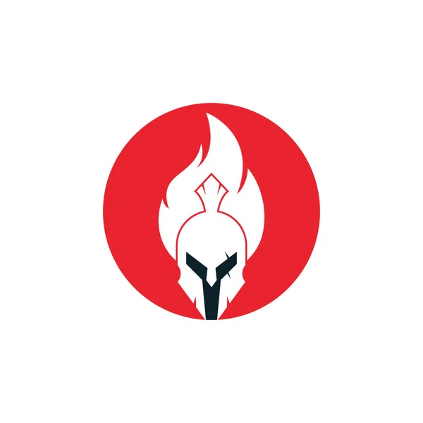 スパルタン消防ロゴデザインベクター スパルタンヘルメットロゴ火の上 — ストックベクタ
