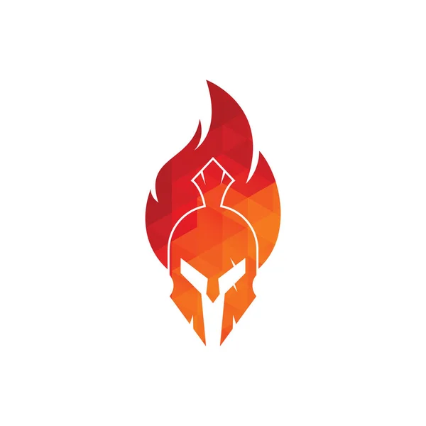 スパルタン消防ロゴデザインベクター スパルタンヘルメットロゴ火の上 — ストックベクタ