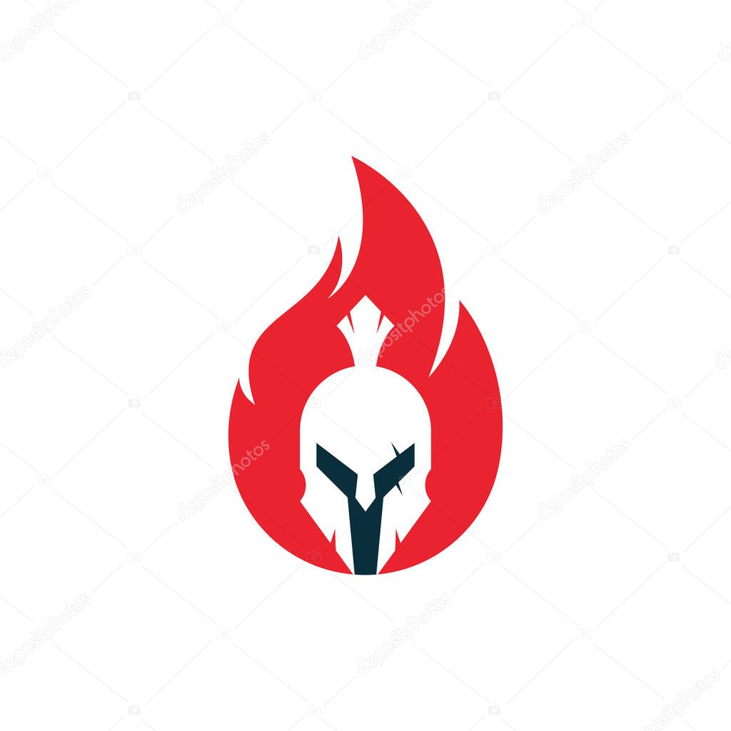 Spartan fire logo design vector. spartan helmet logo on fire.