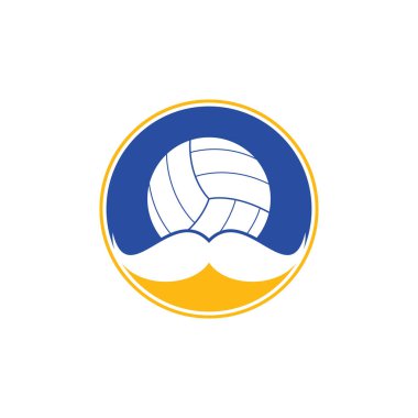 Güçlü voleybol vektör logosu tasarımı. Bıyık ve voleybol topu vektör ikonu tasarımı.