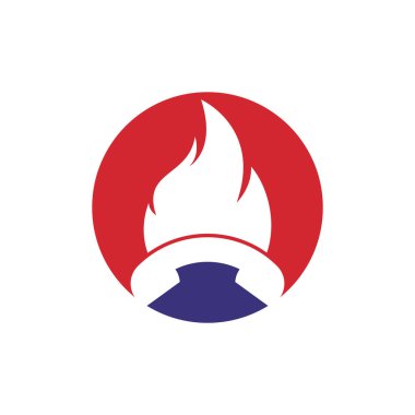 Acil çağrı vektör logosu tasarımı konsepti. El ayarı ve ateş simgesi.