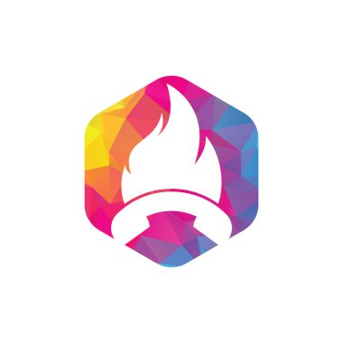 Acil çağrı vektör logosu tasarımı konsepti. El ayarı ve ateş simgesi.