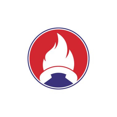 Acil çağrı vektör logosu tasarımı konsepti. El ayarı ve ateş simgesi.