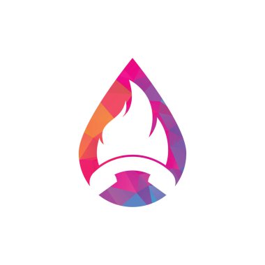 Acil çağrı damla şekli vektör logosu tasarımı konsepti. El ayarı ve ateş simgesi.