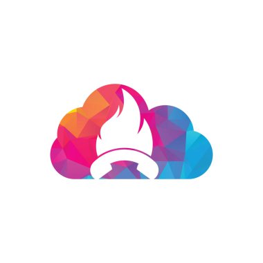 Sıcak çağrı bulutlu vektör logosu tasarımı konsepti. El ayarı ve ateş simgesi.