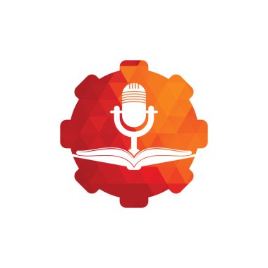 Podcast kitap vites şekilli vektör logosu tasarımı. Eğitim podcast logosu kavramı