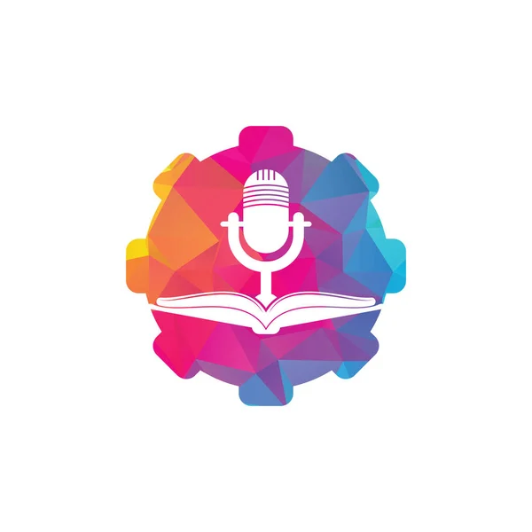 Podcast Book Gear Форма Векторного Логотипу Концепція Логотипу Освітнього Подкасту — стоковий вектор