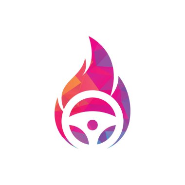 İtfaiye logosu vektör tasarım şablonu. Araba direksiyonu yanan ateş logosu vektör çizimi tasarımı.