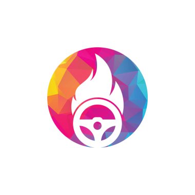 İtfaiye logosu vektör tasarım şablonu. Araba direksiyonu yanan ateş logosu vektör çizimi tasarımı.