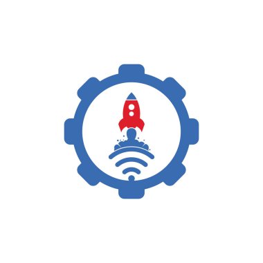 Wifi Roket Vites Konsept Vektör Logosu Tasarımı. Wifi sinyal sembolü ve roket tasarım vektörü.