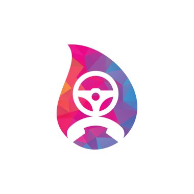 Sürücü çağrısı şekli konsept vektör logosu tasarımı. Direksiyon ve telefon sembolü veya simgesi