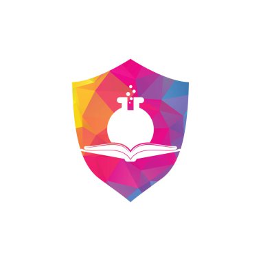 Kitap Laboratuvarı Kalkan Şablonu Tasarım Vektörü konsepti. Kitap Bilimi Logosu simgesi.