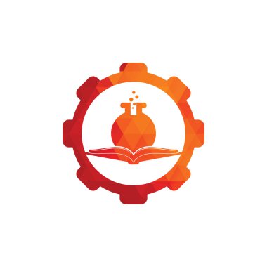 Kitap laboratuarı vites şekilli logo şablonu tasarım taşıyıcısı. Kitap Bilimi Logosu.
