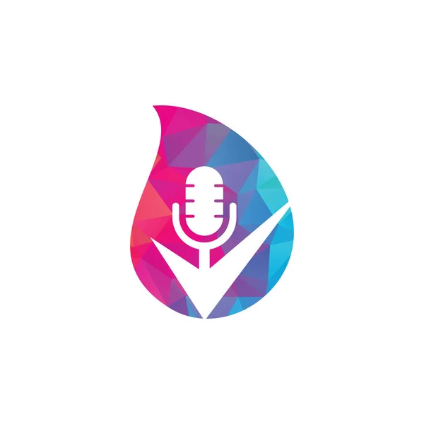Перевірте Шаблон Дизайну Векторного Логотипу Падіння Подкастів Podcast Перевірити Піктограму — стоковий вектор