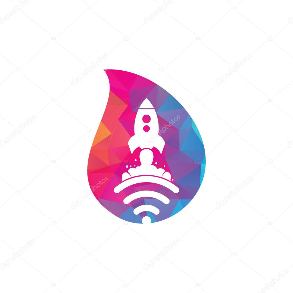 Wifi Rocket drop shape concept vector logo design. Wifi signal symbol and rocket design vector.