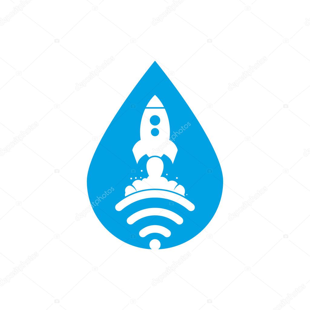 Wifi Rocket drop shape concept vector logo design. Wifi signal symbol and rocket design vector.