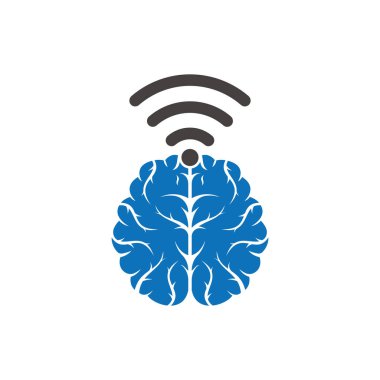 Beyin ve wifi logo tasarım işareti. Eğitim, teknoloji ve iş geçmişi. Wi-fi beyin logosu simgesi.