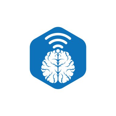 Beyin ve wifi logo tasarım işareti. Eğitim, teknoloji ve iş geçmişi. Wi-fi beyin logosu simgesi.