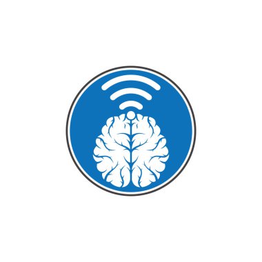 Beyin ve wifi logo tasarım işareti. Eğitim, teknoloji ve iş geçmişi. Wi-fi beyin logosu simgesi.
