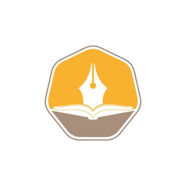 Kalem ve kitap vektör logosu tasarımı. Kitap Yazarının Logo Şablonu Tasarım Vektörü.