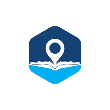 Kitap noktası logo tasarım şablonu. Şifreli eğitim ikonu. Kitapçı imleç simgesi kavramı.