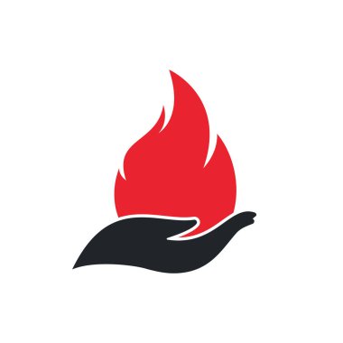Ateş bakımı vektör logosu tasarımı. El ve ateş simgesi logosu tasarımı.