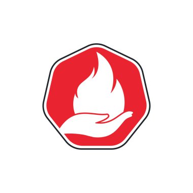 Ateş bakımı vektör logosu tasarımı. El ve ateş simgesi logosu tasarımı.