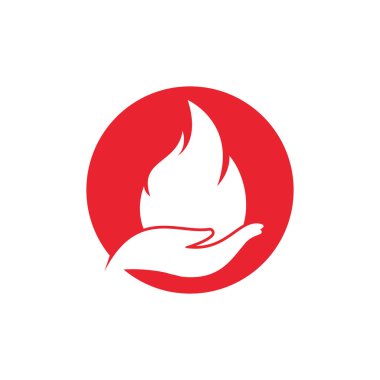 Ateş bakımı vektör logosu tasarımı. El ve ateş simgesi logosu tasarımı.