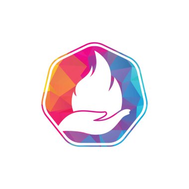 Ateş bakımı vektör logosu tasarımı. El ve ateş simgesi logosu tasarımı.