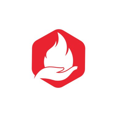 Ateş bakımı vektör logosu tasarımı. El ve ateş simgesi logosu tasarımı.