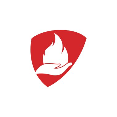 Ateş bakımı vektör logosu tasarımı. El ve ateş simgesi logosu tasarımı.