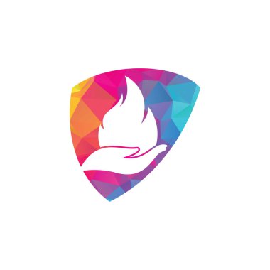 Ateş bakımı vektör logosu tasarımı. El ve ateş simgesi logosu tasarımı.