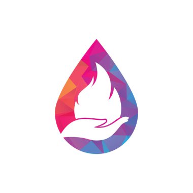 Ateş bakımı konsept vektör logosu tasarımı konseptini düşürdü. El ve ateş simgesi logosu tasarımı.