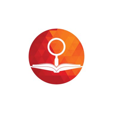 Kitap Arama Logosu Şablon Tasarım Vektörü. Kitap logosu tasarım şablonu bul. Büyüteç kombinasyonlu kitap simgesi