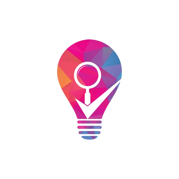 Prüfen Und Vergrößern Der Glühbirnenform Logo Design Lupe Logo Häkchen — Stockvektor