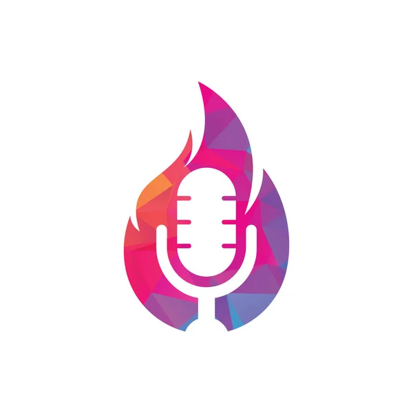 Eld Podcast Logotyp Design Mall Flame Brand Podcast Mic Logotyp — Stock vektor