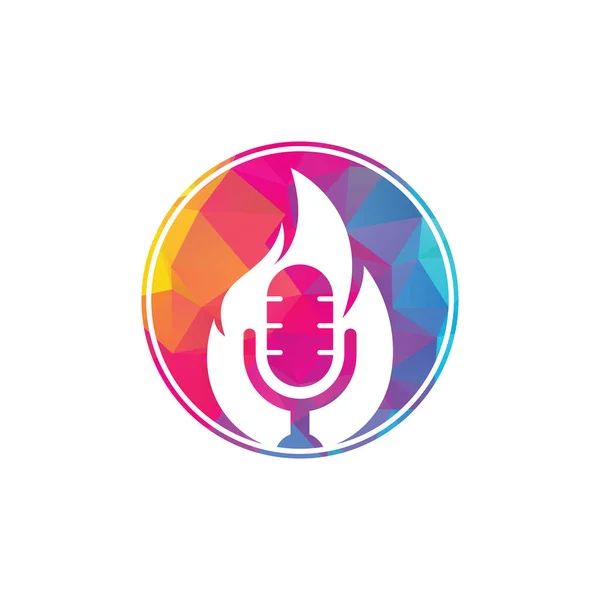 Eld Podcast Logotyp Design Mall Flame Brand Podcast Mic Logotyp — Stock vektor