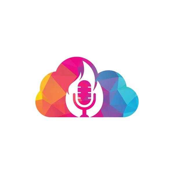 Tűz Podcast Felhő Forma Koncepció Logó Design Sablon Lángtűz Podcast — Stock Vector
