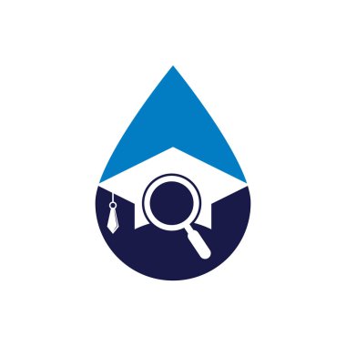 Öğrenci bulucu konsept vektör logo şablonu bırakıyor. Mezuniyet Şapkası ve Büyüteç logo tasarımı
