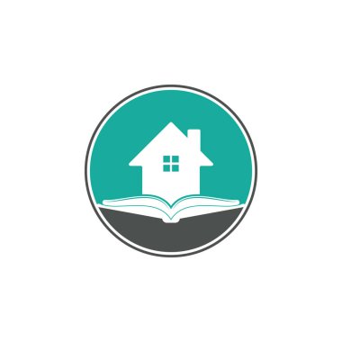 Kitap evi logosu tasarım şablonu. Ev ve kitap logo vektör simgesi
