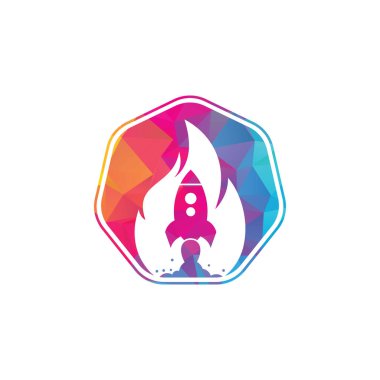 Roket yangın logosu tasarımı. Yangın ve roket kombinasyonu. Alev ve uçak sembolü veya simgesi.