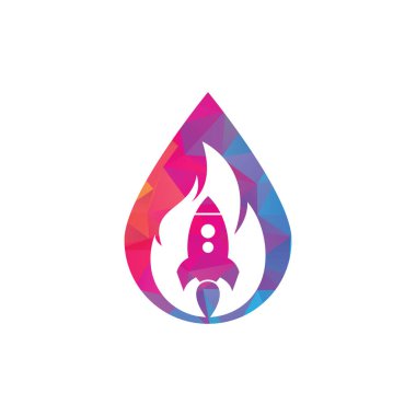 Roket fırlatma şekli konsept logo tasarımı. Yangın ve roket kombinasyonu. Alev ve uçak sembolü veya simgesi.