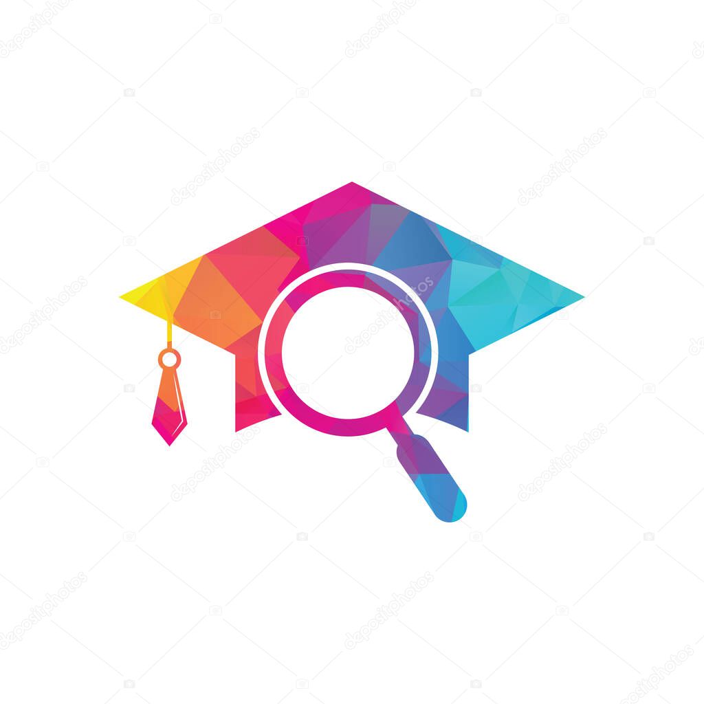 Graduate Hat and Magnifying Glass logo design. Student finder vector logo template.
