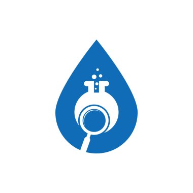 Arama laboratuarı damla şekli konsept logo tasarımı. Laboratuar logo tasarım vektör şablonu bul. Laboratuar Logo Simgesi Tasarımı.